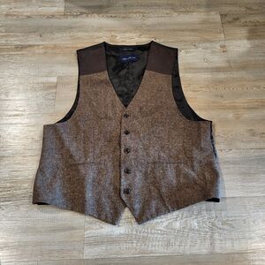Alan Flusser Twill and Leather Suit Vest Mens Size XL